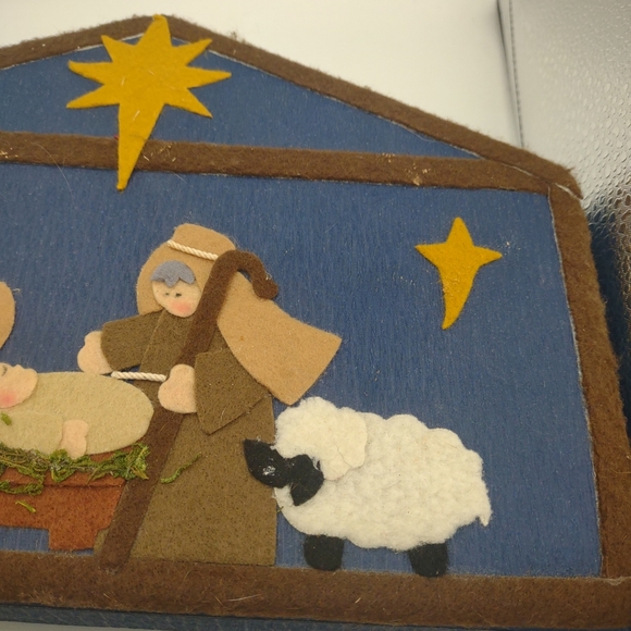 Vintage Xmas Nativity Scene 11 pieces Resin Figurines w Felt Applique Box - Picture 2 of 16